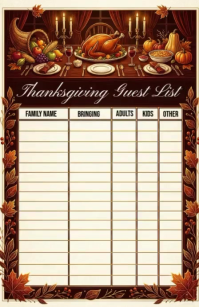 Żółty Thanksgiving Guest List Tabloid Template