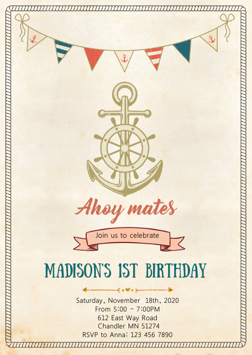 Anchor Birthday Invitations