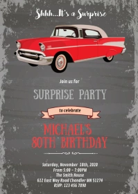 Vintage old car birthday theme invitation A6 template