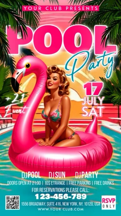 Vintage Pool Party Digital Display (9:16) template