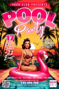 Vintage Pool Summer Party Banner 4' × 6' template
