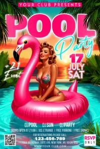 Vintage Pool Swimming Party Banner 4' × 6' template