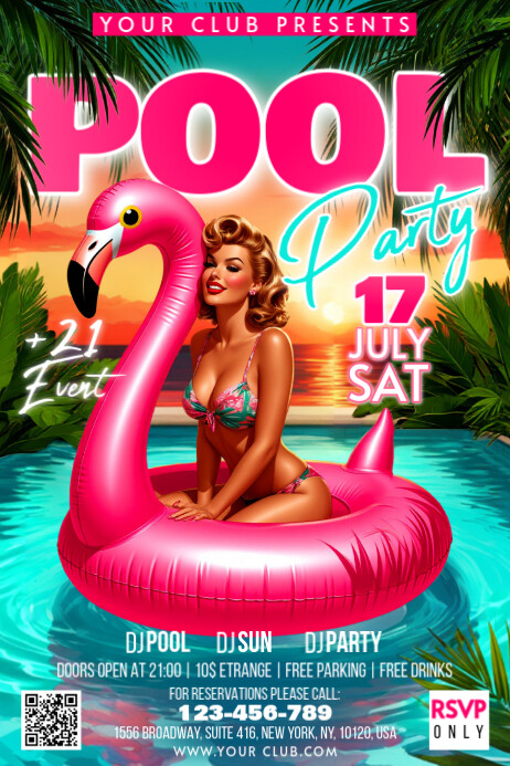 Vintage Pool Swimming Party Banner 4' × 6' template