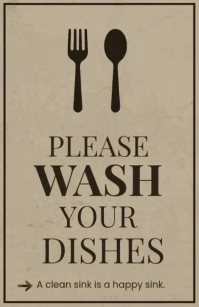 Brown Dishwashing Reminder Poster Tabloïd Template