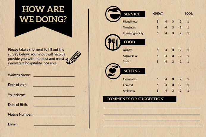 Vintage Restaurant Comment Card Template Postermywall