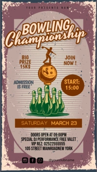 Vintage Retro Bowling Championship Instagram Reel Ecrã digital (9:16) template