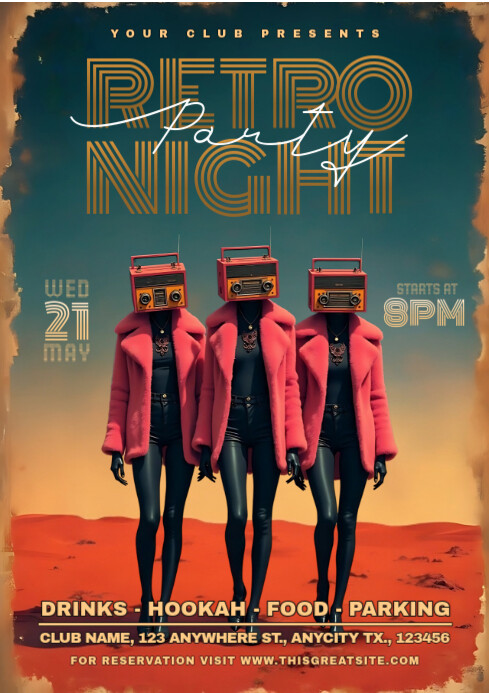 Retro Party Program Copy of Vintage Retro Night Party A4 | PosterMyWall