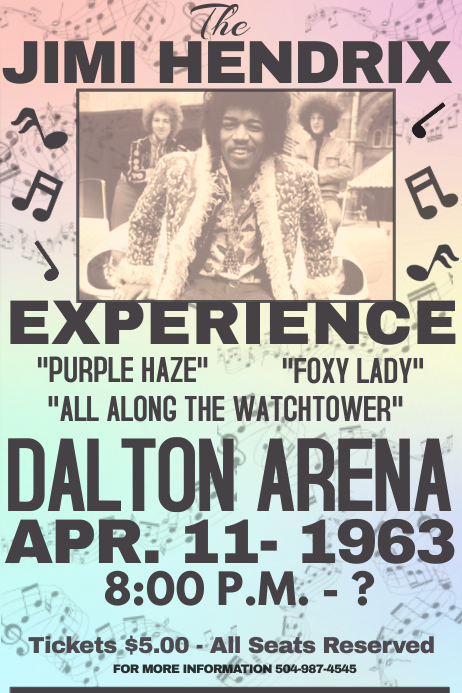 Vintage Rock Venue Pastel Simple 70 S 60 S Band Music Notes