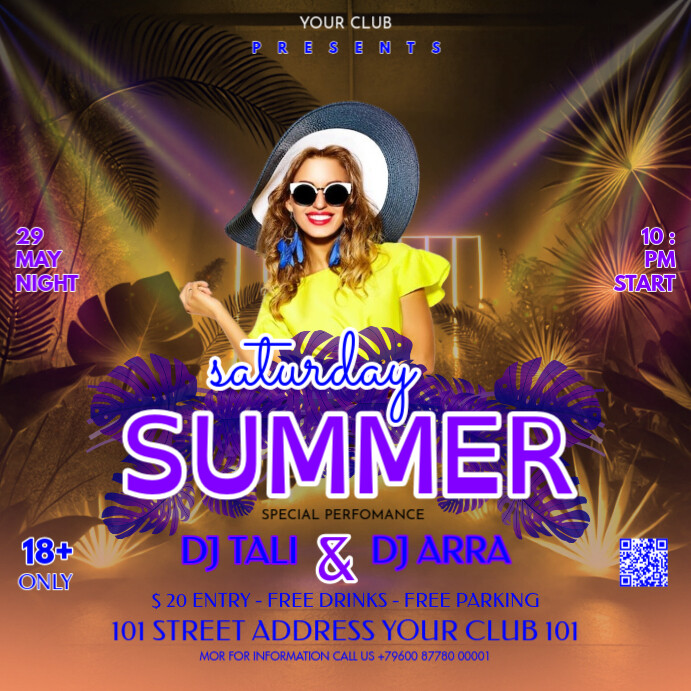 Vintage Summer Saturday Party Instagram Post template