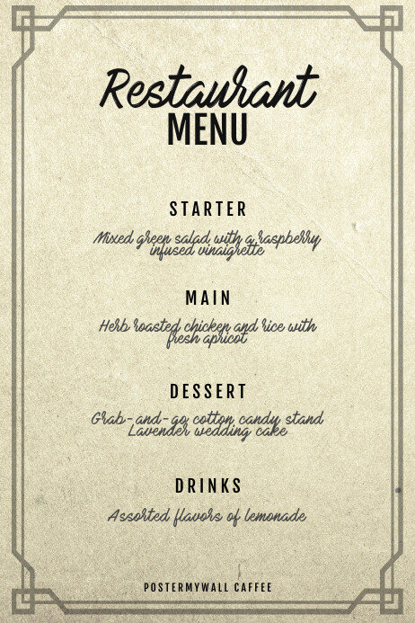 Vintage three course menu Poster template