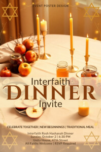 Vintage Warm Rosh Hashanah Dinner  With Traditional Elements Poster template