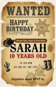 Vintage Wild West Wanted Poster Birthday Invitation Template – Editable Cowboy Party Invite Tabloid