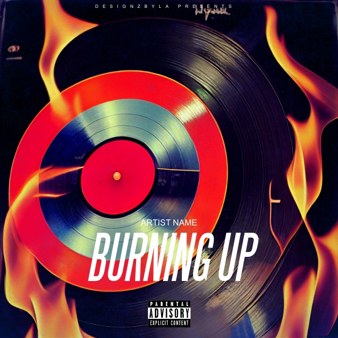 vinyl turntable on fire album cover art Template PosterMyWall