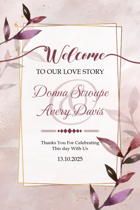 Violet Floral Wedding Welcome sign Poster Cartaz template