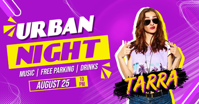 Violet Urban Night Party Banner Facebook Gedeelde Prent template