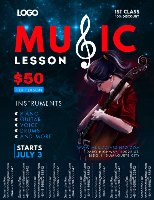 Violin Class Flyer with Tear-off Tabs template