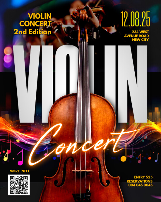 Violin concert event live performance invitation instagram post online poster flyer template