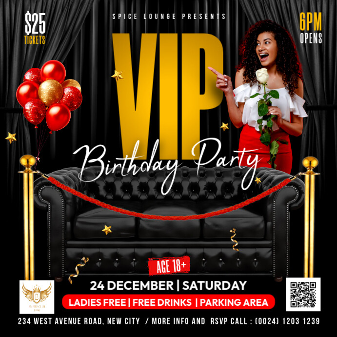 Vip Birthday Sign Copy of Vip Birthday invitation flyer template Instagram post ...