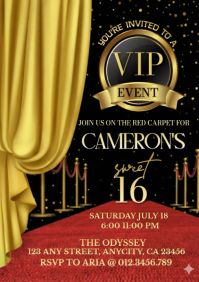 VIP Sweet 16 Red Carpet Party Invitation – Gold & Glam Theme A4 template