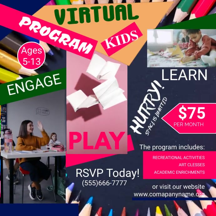 virtual kids program template Publicação no Instagram