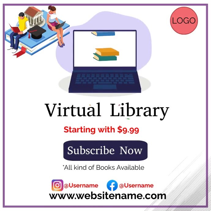 Virtual Library,Digital library,online books Template | PosterMyWall