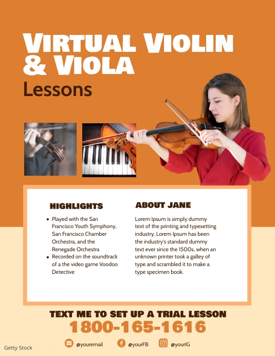 Lesson Flyer Viola Virtual Violin & Viola Lessons Flyer Template | PosterMyWall