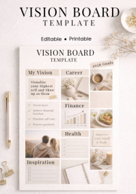 Vision Board Template for Goal Setting Printable A4