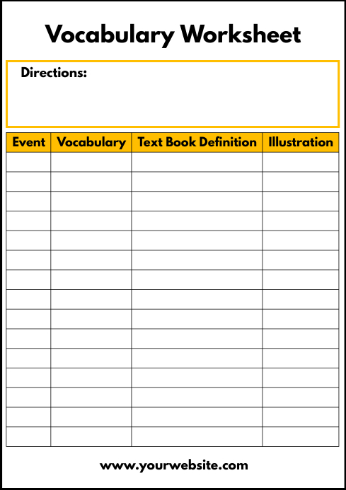 vocabulary worksheet printable template postermywall