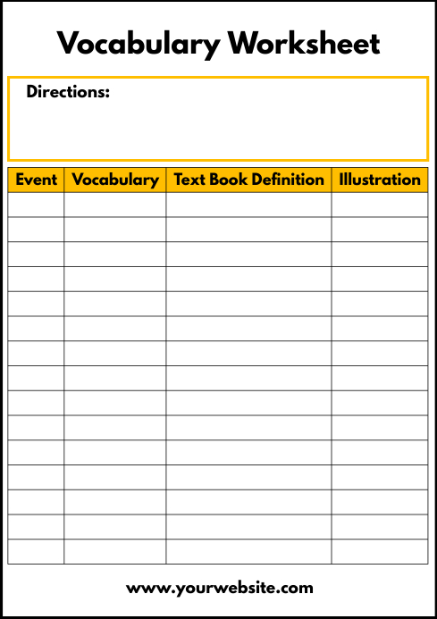 Vocabulary Worksheet Printable Template A4