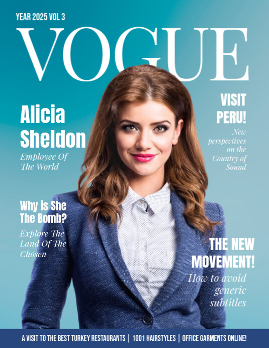 Plantilla de Vogue magazine fake cover template design PosterMyWall
