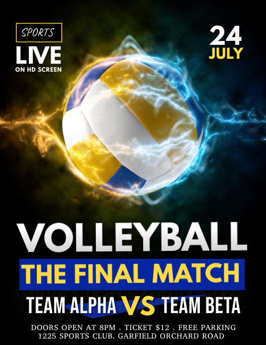 volleyball, volleyball tournament, game Ulotka (US Letter) template
