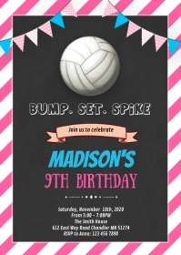 Volleyball birthday invitation A6 template