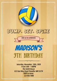 Volleyball birthday invitation A6 template