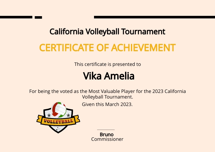 Volleyball Certificate Of Achievement Templat Template PosterMyWall Volleyball Certificate Of Achievement Templat Template PosterMyWall