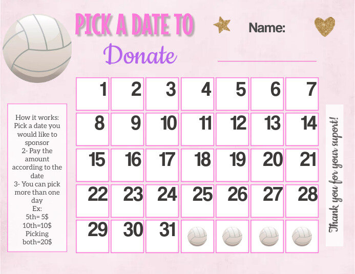 Volleyball Fundraising Calendar Flyer (US Letter) template