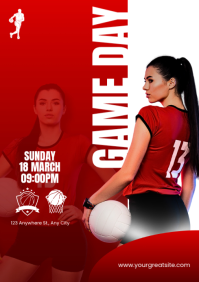 สีแดง Volleyball Game Day A4 Template