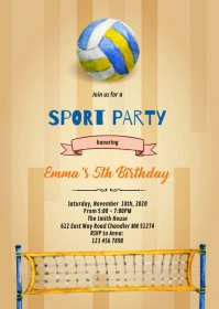 Volleyball party invitation A6 template