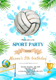 volleyball pool Birthday invitation A6 template