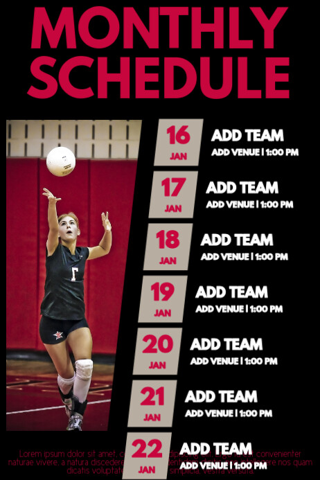 Volleyball schedule template | PosterMyWall Volleyball schedule template | PosterMyWall