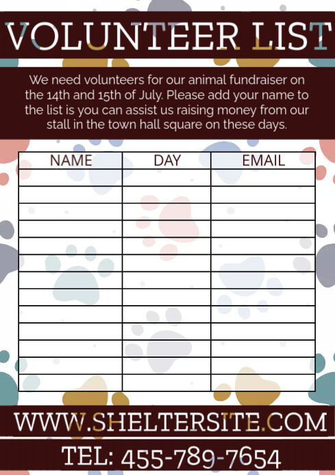 Up List Example Volunteer Sign Up List Template | PosterMyWall