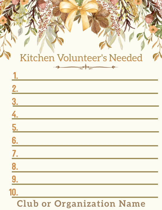 Copy of Thanksgiving Kitchen Volunteers Sign Up Sheet PosterMyWall