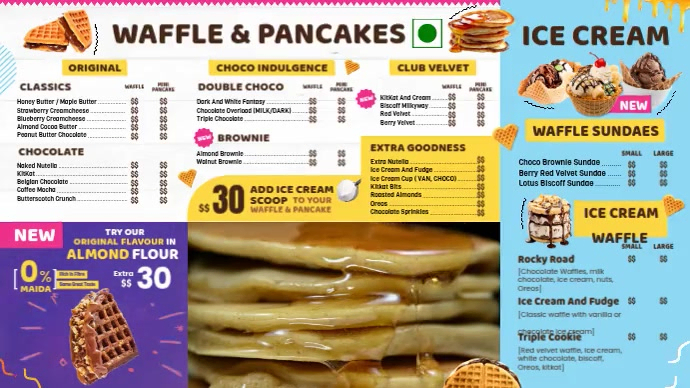 Waffle Menu User Interface Waffle & Pancake Menu Display Template | PosterMyWall
