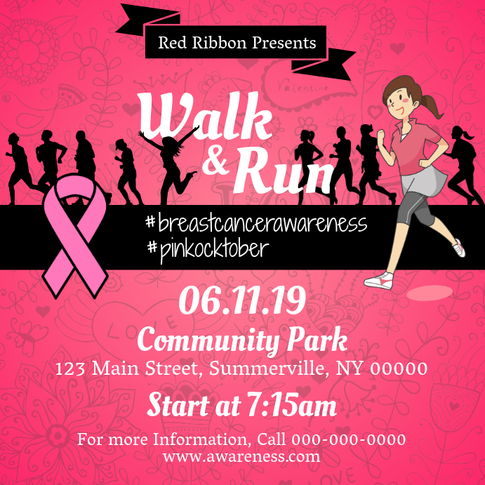 Red Breast Cancer Awareness Run Instagram Post Template | PosterMyWall