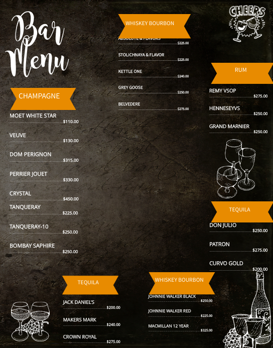 Newsletter Menu Bar Wallboard Bar Menu Template Modelo | PosterMyWall