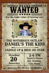 Wanted Western Country  Invitation 海报 template