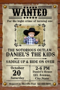 Wanted Western Country  Invitation Poster template