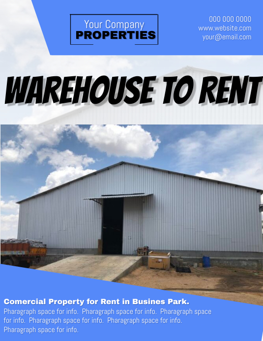Warehouse Rent Template Commercial Property Rental Template | PosterMyWall