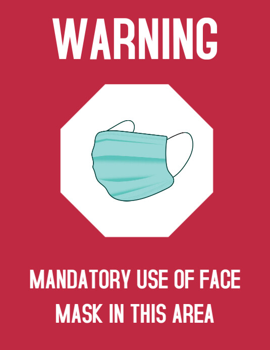 Mask Box Warning Warning mandatory use of face mask here flyer Template | PosterMyWall