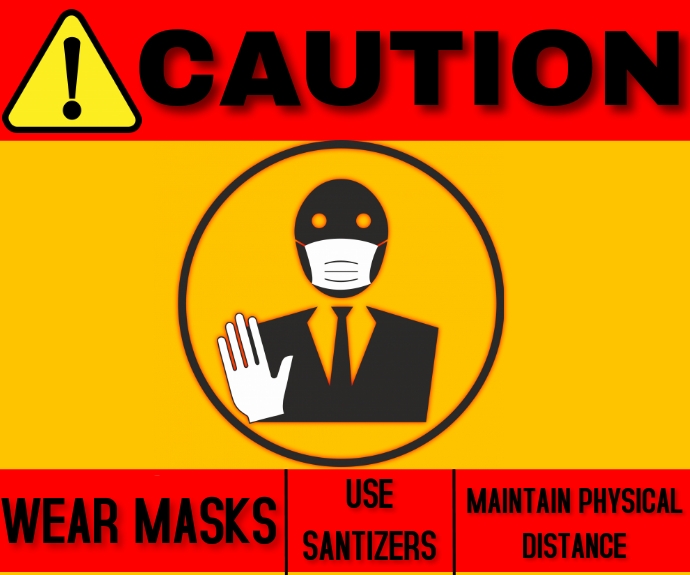 WARNING WEAR MASK SIGN TEMPLATE สามเหลี่ยมขนาดกลาง