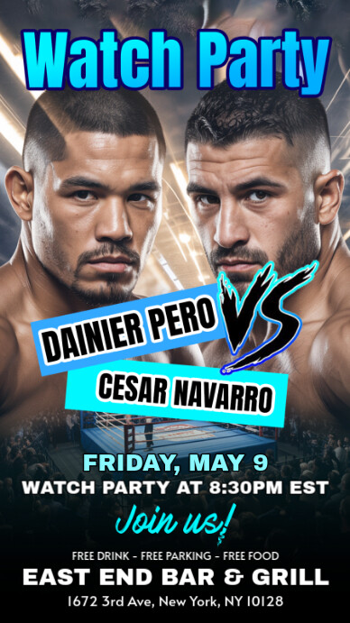 Watch Party Boxing Fight Match Dainier Pero Vs Cesar Navarro Instagram Story template